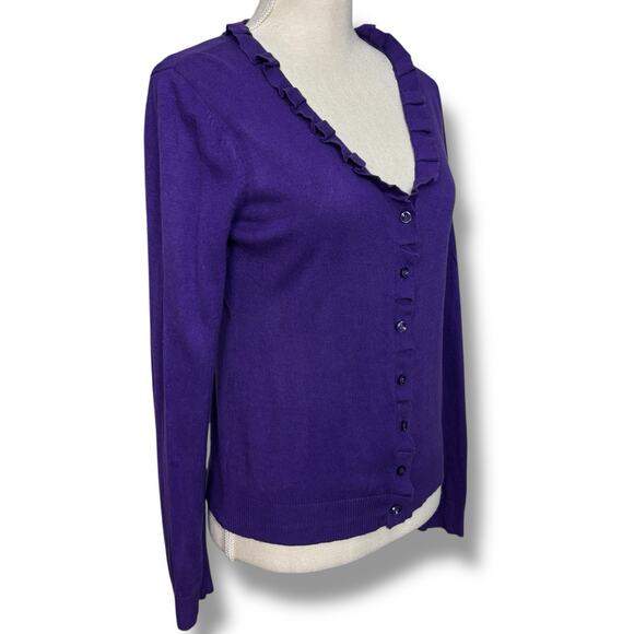 Kenneth Cole Reaction Purple Cardigan with Ruffled Neckline Size Small - Picture 3 of 4